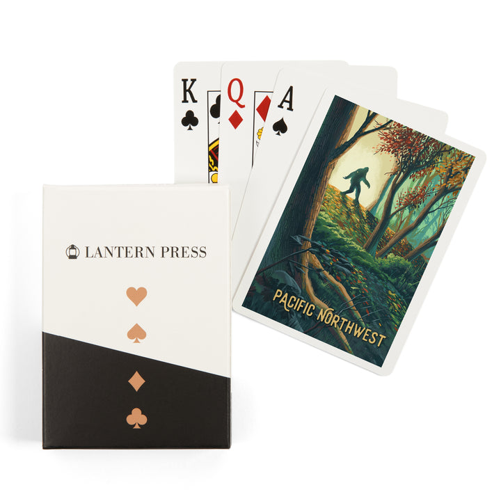 Playing Cards, Pacific Northwest, Wanderer, Bigfoot in Forest, 52 Card Deck with Jokers in Box, Unique Art