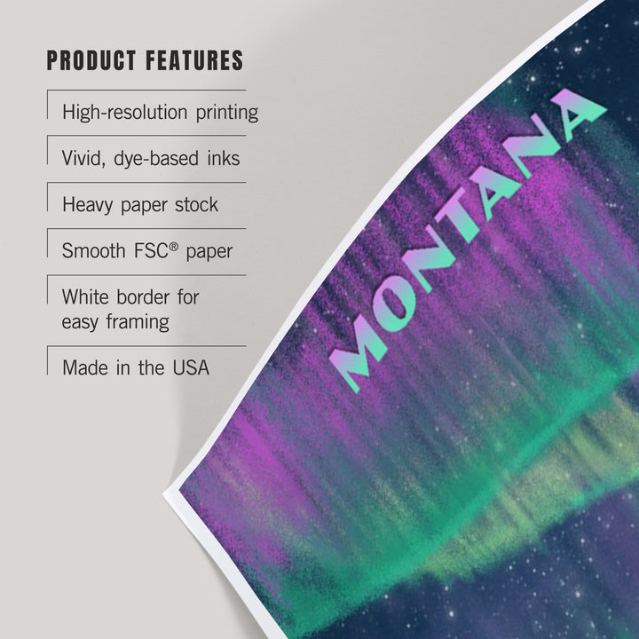 Montana, Litho, Northern Lights and Cabin, Art & Giclee Prints