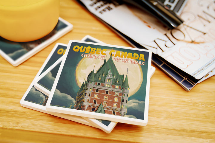 Quebec City, Canada, Chateau Frontenac and Full Moon, Coaster Set