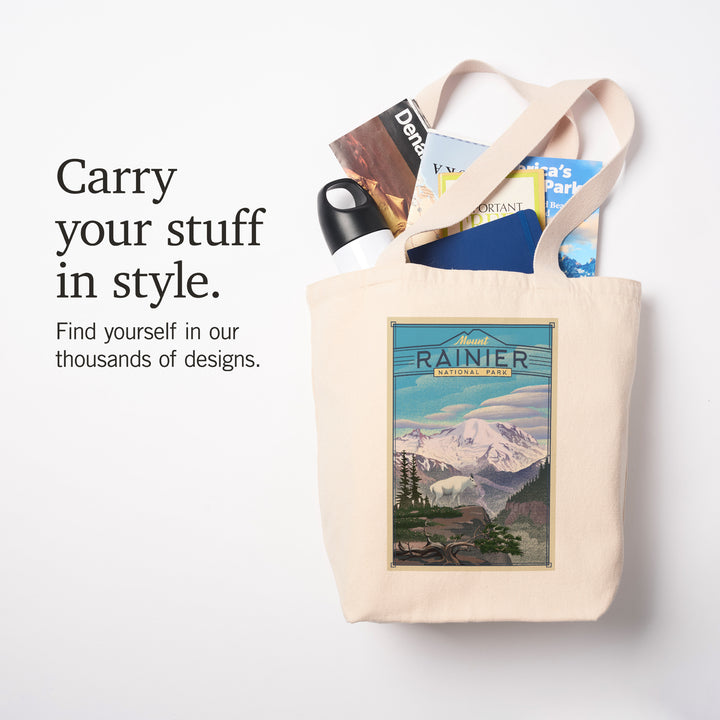 Mt. Rainier National Park, Lithograph National Park Series, Tote Bag