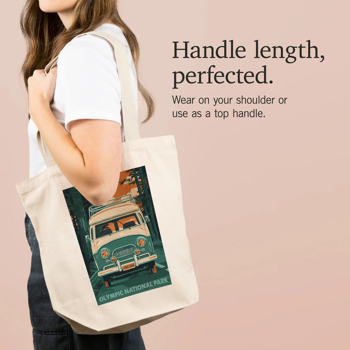 Olympic National Park, Letterpress, Camper Van, Tote Bag