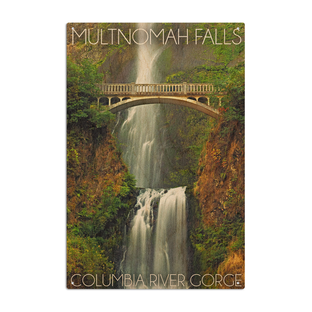 Multnomah Falls, Oregon, Fall Colors, Lantern Press Photography, Wood Signs and Postcards