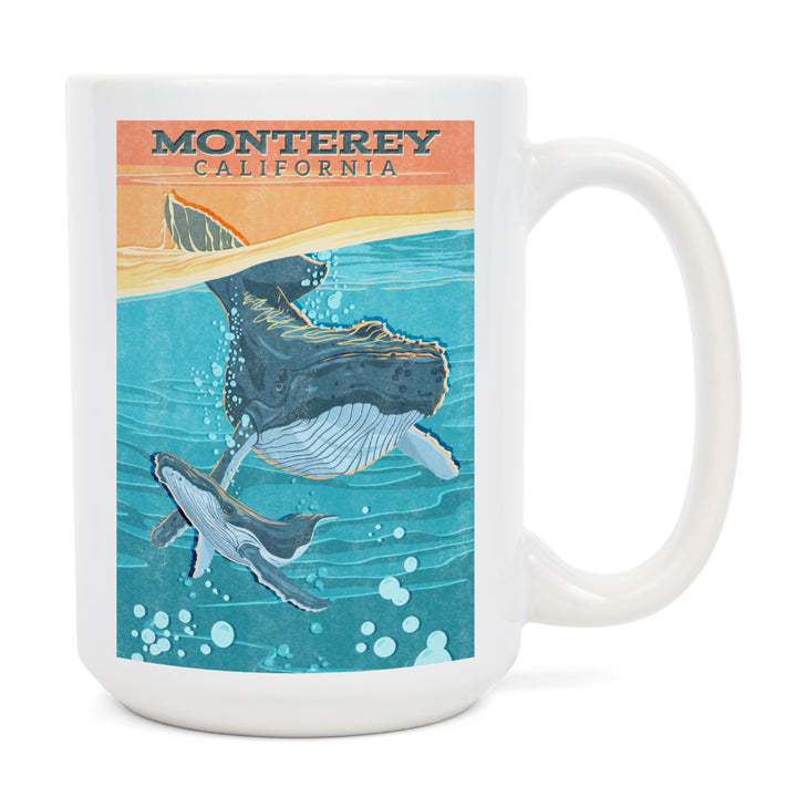 Monterey, California, Vintage Press, Humpback Whale, Ceramic Mug