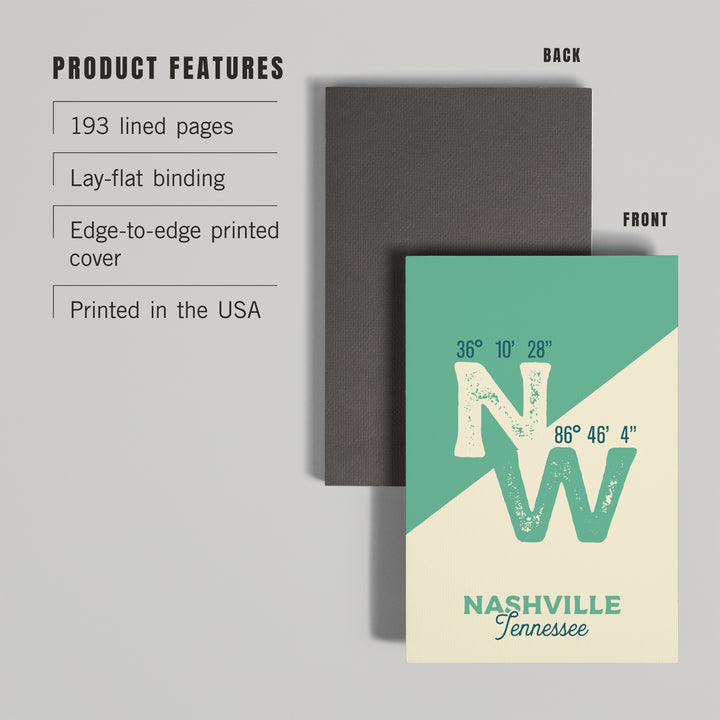 Lined 6x9 Journal, Nashville, Tennessee, Latitude and Longitude, City Series, Lay Flat, 193 Pages, FSC paper
