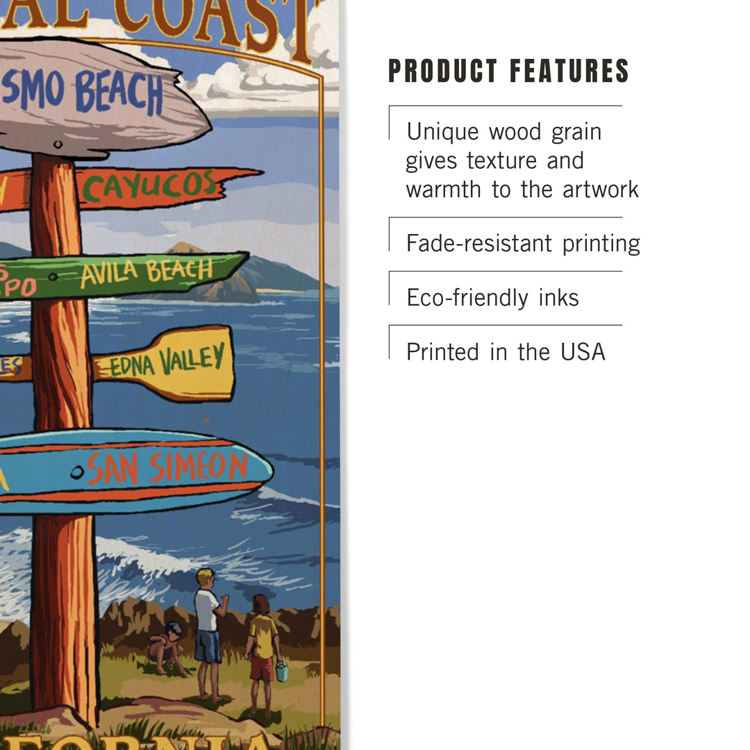 Central Coast, California, Destination Signpost, Wood Sign and Postcards
