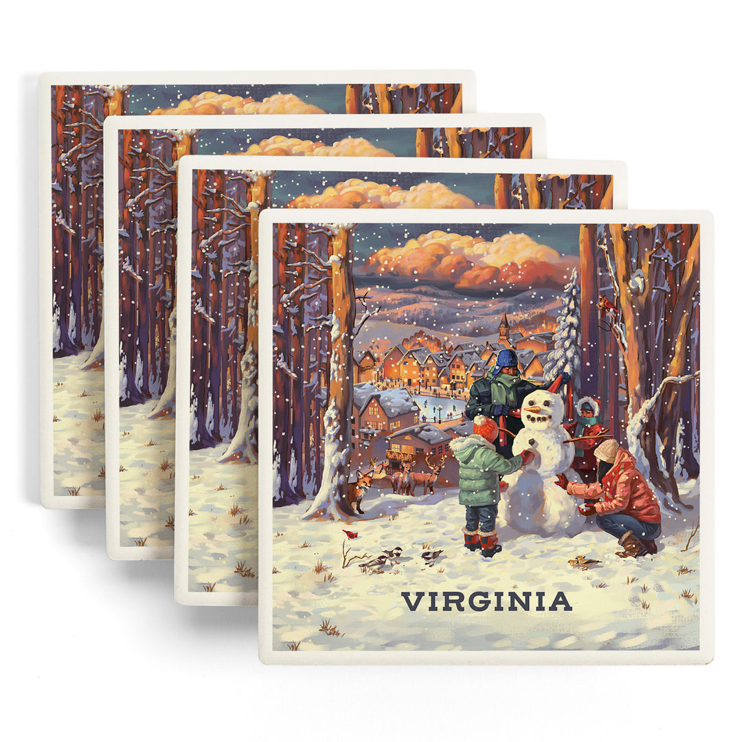 Virginia, Merry and Bright, Vintage Snowman, Coasters