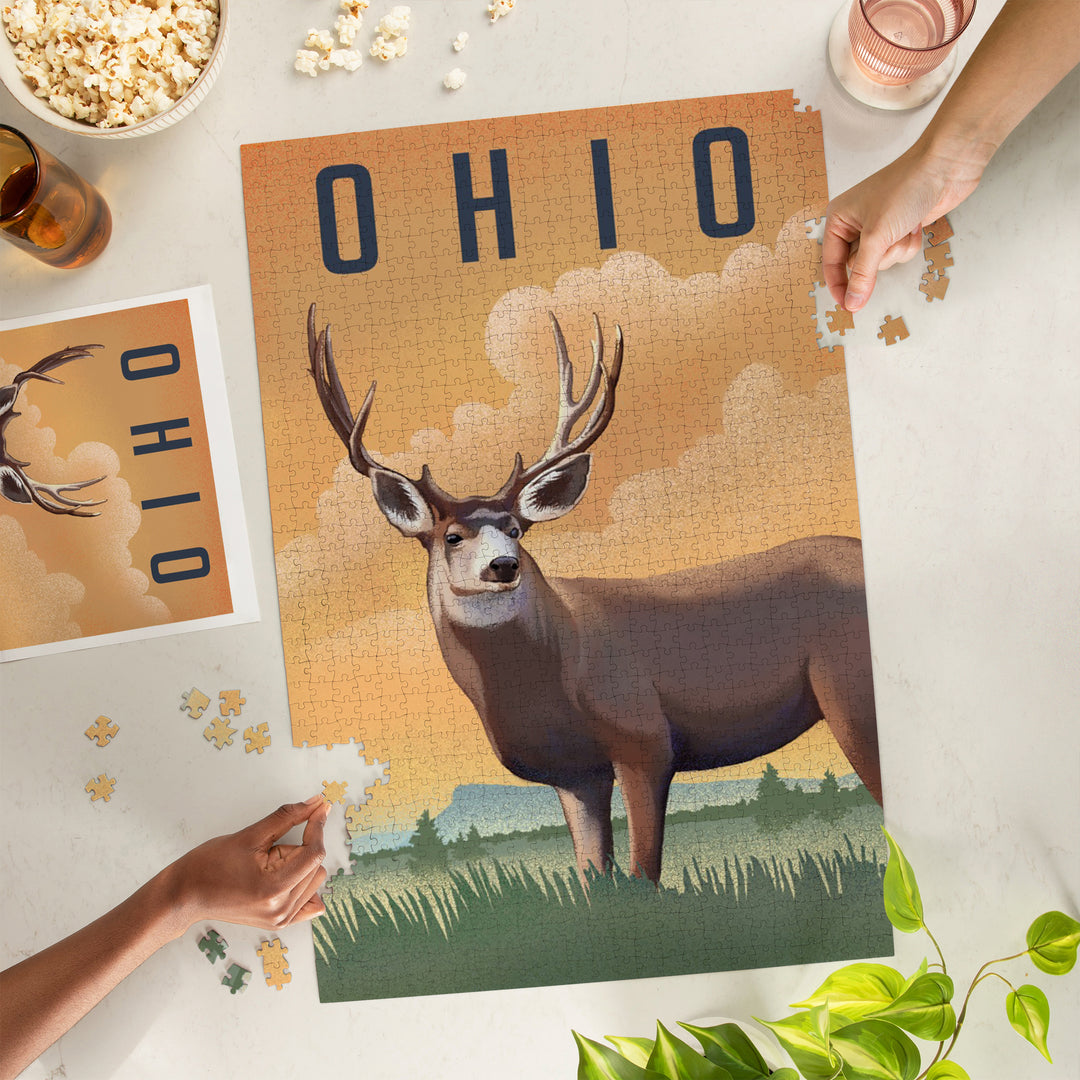 Ohio, Mule Deer, Litho, Jigsaw Puzzle