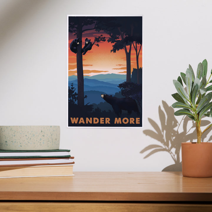 Wander More Collection, Bear Family At Sunset, Art & Giclee Prints