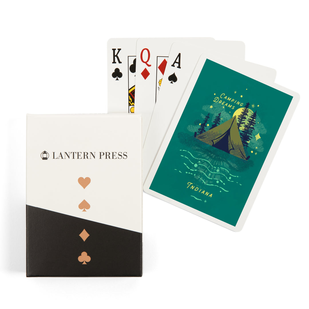 Playing Cards, Indiana, Lake Life Series, Camping Dreams, 52 Card Deck with Jokers in Box, Unique Art