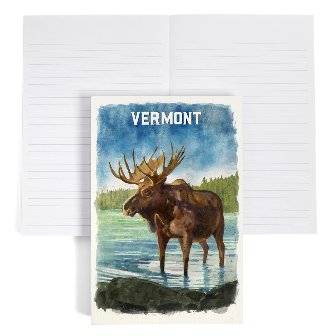 Lined 6x9 Journal, Vermont, Watercolor Study, Moose, Lay Flat, 193 Pages, FSC paper