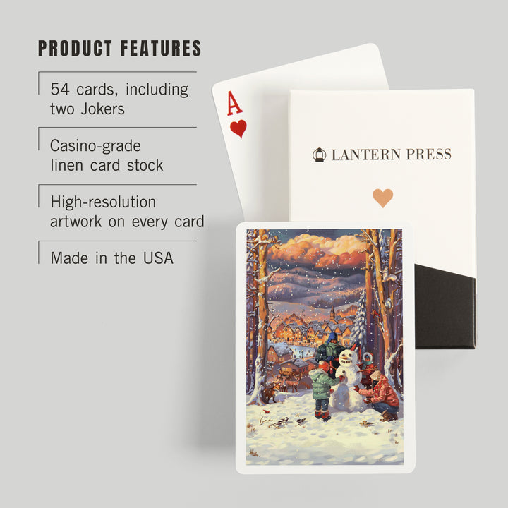Playing Cards, Merry and Bright, Vintage Snowman Scene, 52 Card Deck with Jokers in Box, Unique Art