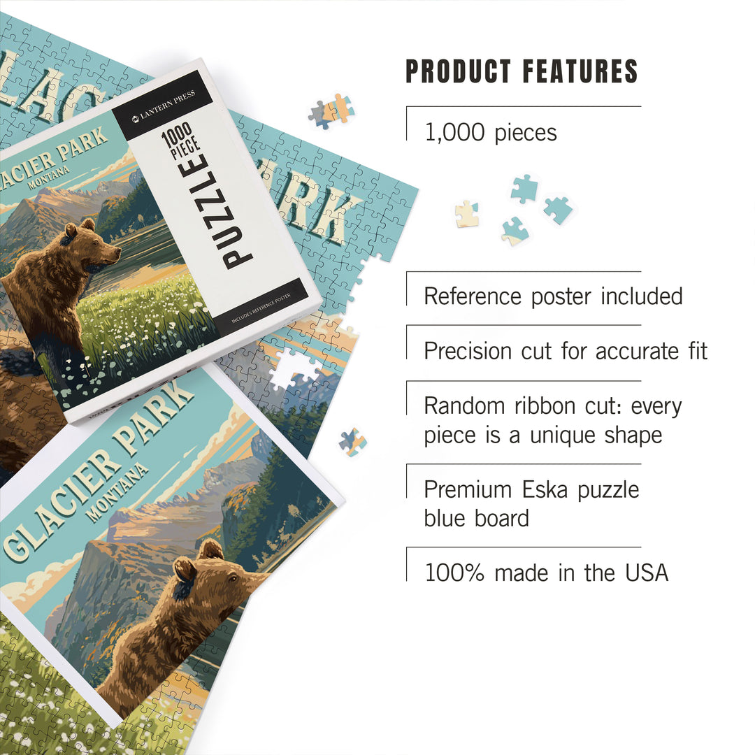 Glacier Park, Montana, Painterly, Bear, Jigsaw Puzzle