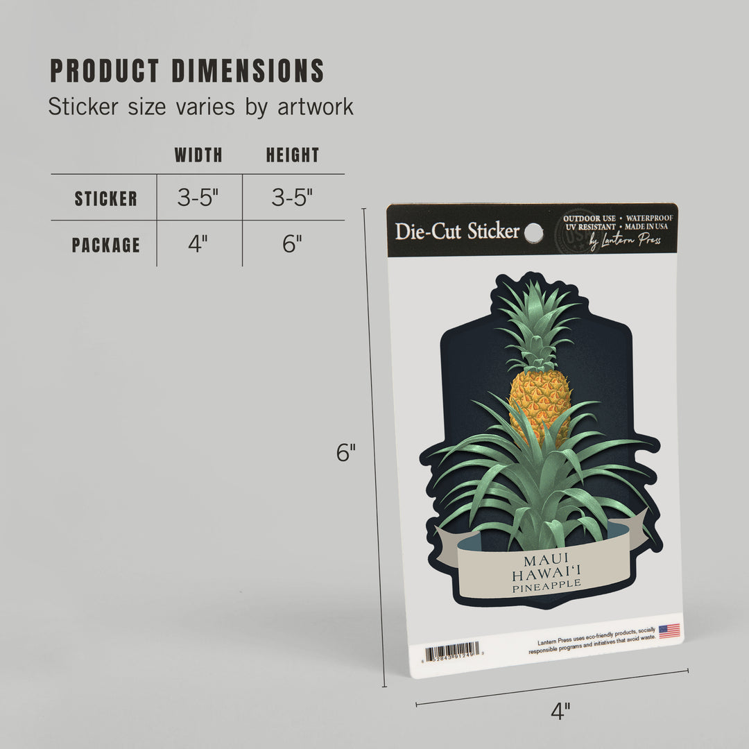 Maui, Hawaii, Vintage Flora Noir, Pineapple, Vinyl Sticker
