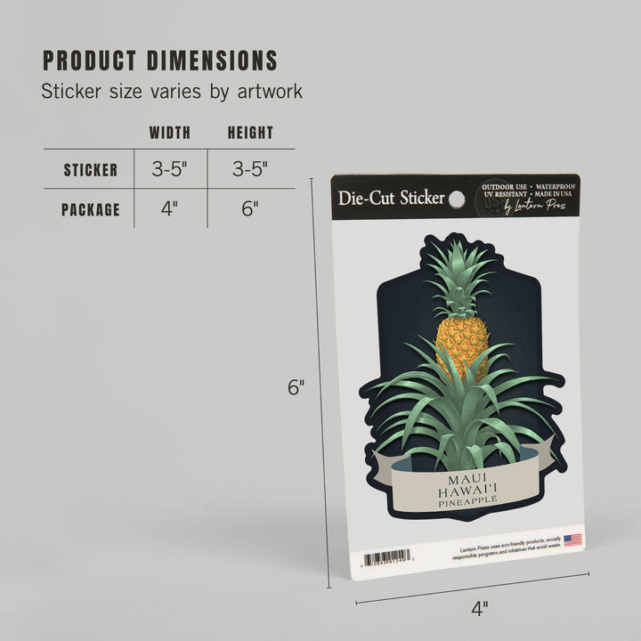 Maui, Hawaii, Vintage Flora Noir, Pineapple, Vinyl Sticker