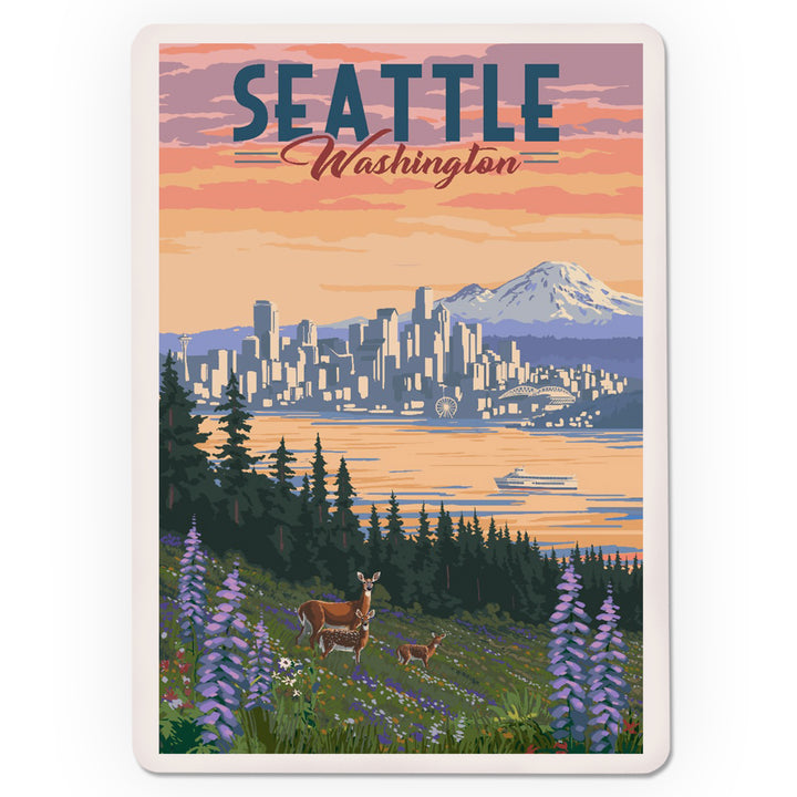 Playing Cards, Seattle, Washington, Deer and Spring Flowers, 52 Card Deck with Jokers in Box, Unique Art