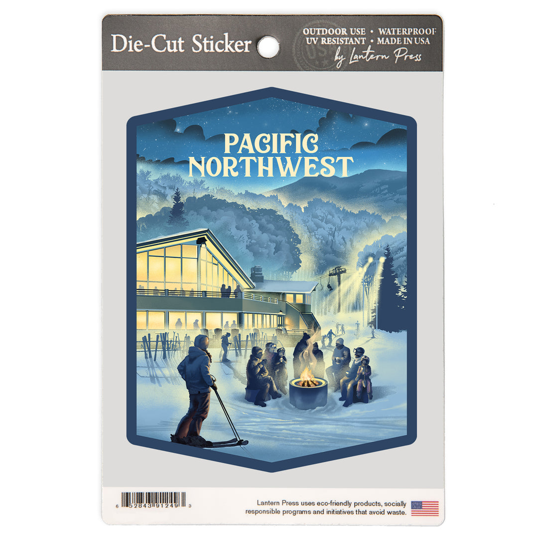 Pacific Northwest, Lithograph, Snow Lodge, Vinyl Sticker