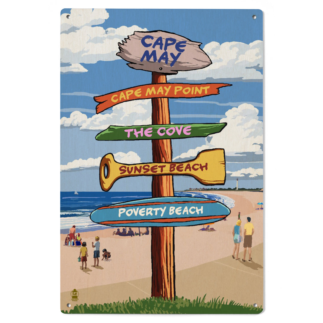 Cape May, New Jersey, Destinations Signpost, Lantern Press Artwork, Wood Signs and Postcards