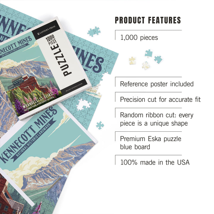 Wrangell-St Elias National Park and Preserve, Alaska, Kennecott Mines, Painterly, 1000 Piece Jigsaw Puzzle