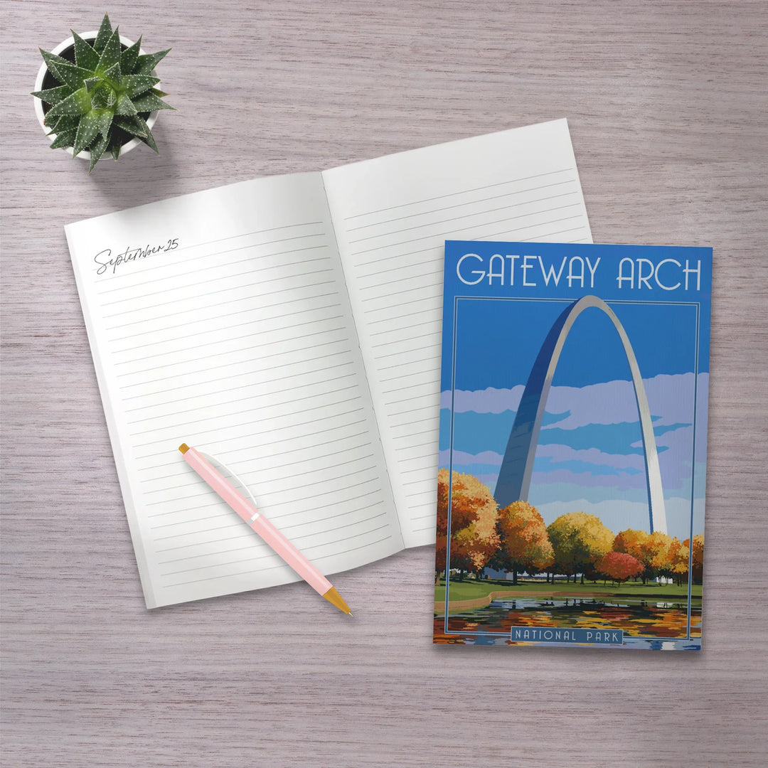 Lined 6x9 Journal, Gateway Arch National Park, Arch and Trees in Fall, Lay Flat, 193 Pages, FSC paper