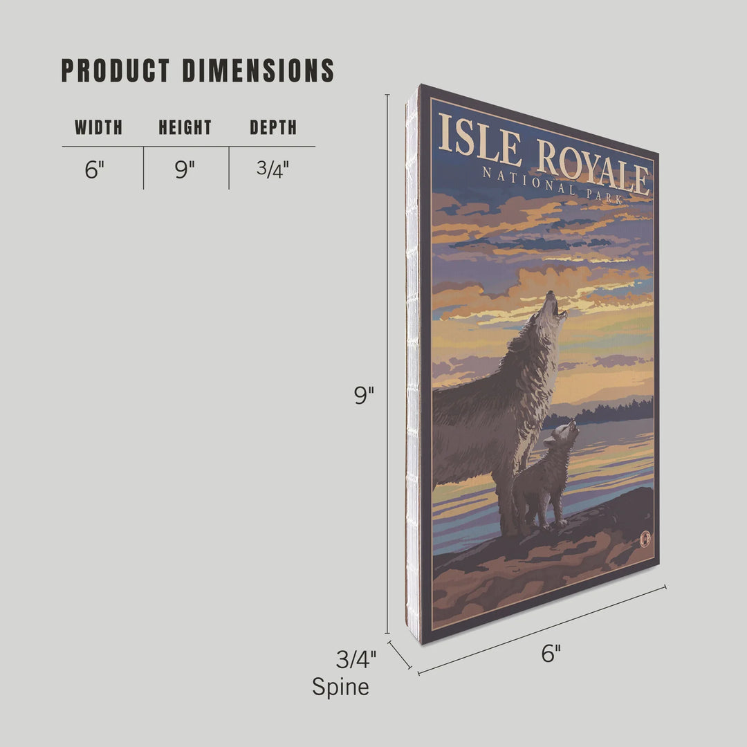 Lined 6x9 Journal, Isle Royale National Park, Michigan, Wolf and Cub, Lay Flat, 193 Pages, FSC paper