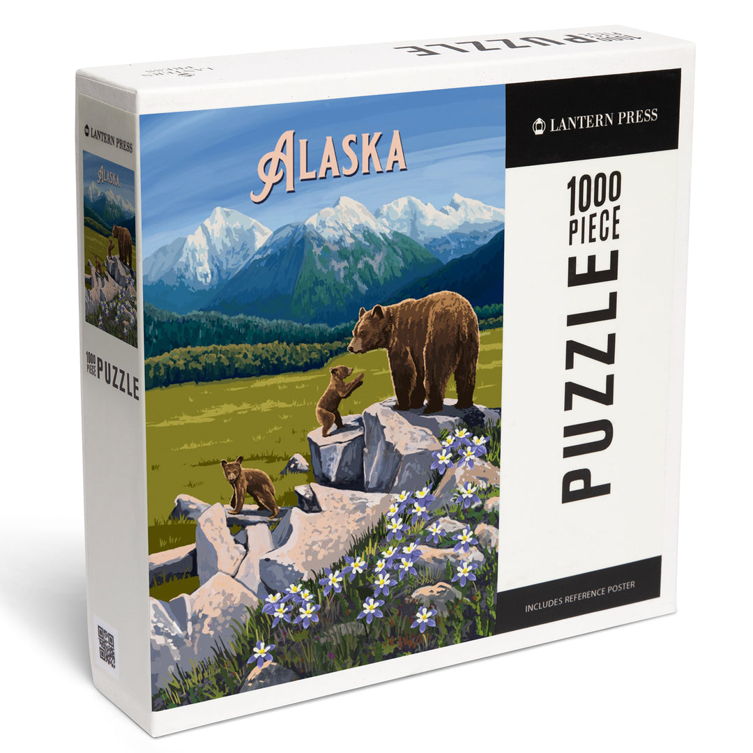 Alaska, Painterly, Bear and Cubs, 1000 Piece Jigsaw Puzzle