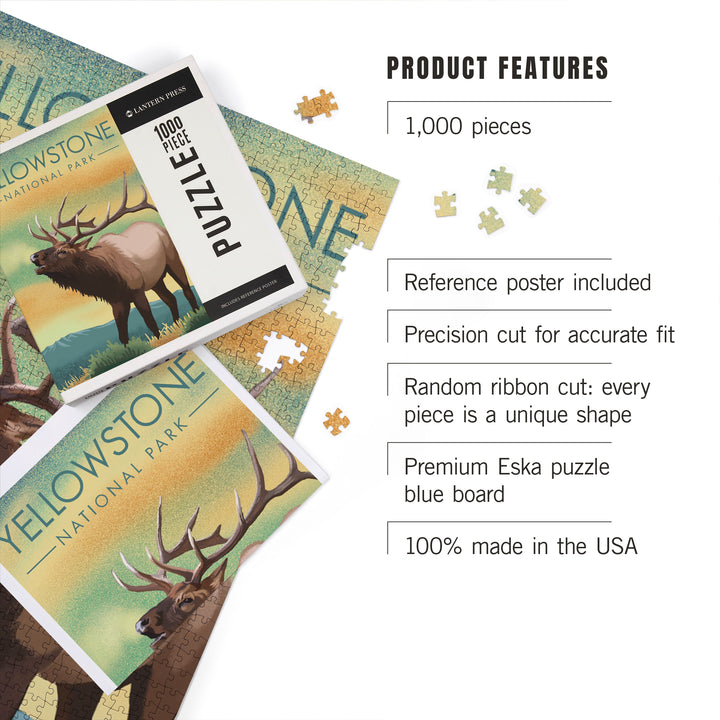 Yellowstone National Park, Elk, Lithograph, Jigsaw Puzzle