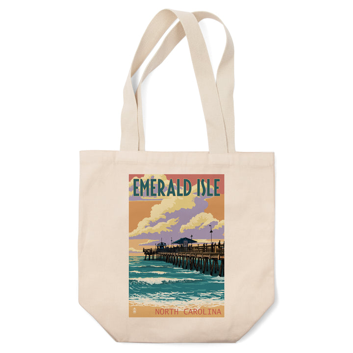 Emerald Isle, North Carolina, Fishing Pier, Lantern Press Artwork, Tote Bag
