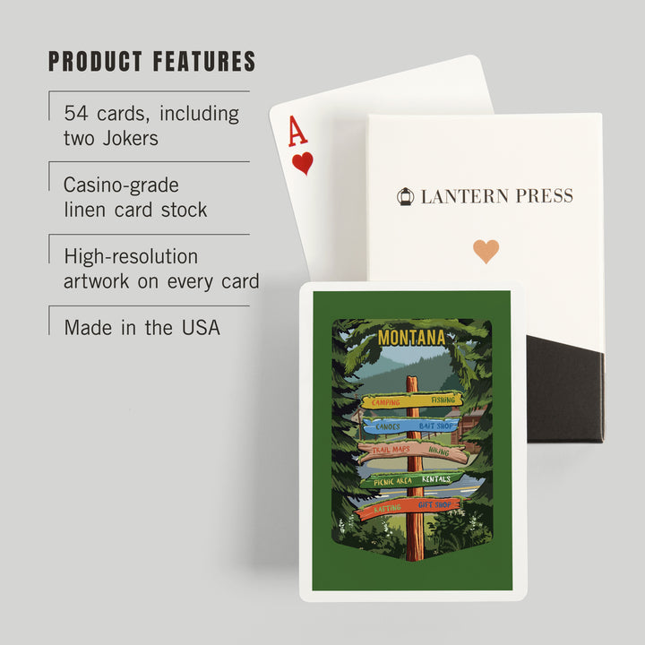 Playing Cards, Montana, Signpost, Forest and Camp, 52 Card Deck with Jokers in Box, Unique Art