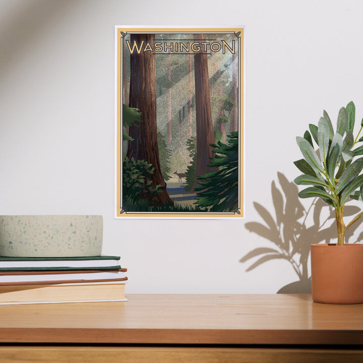 Washington, Deer in Forest, Lithograph, Art & Giclee Prints