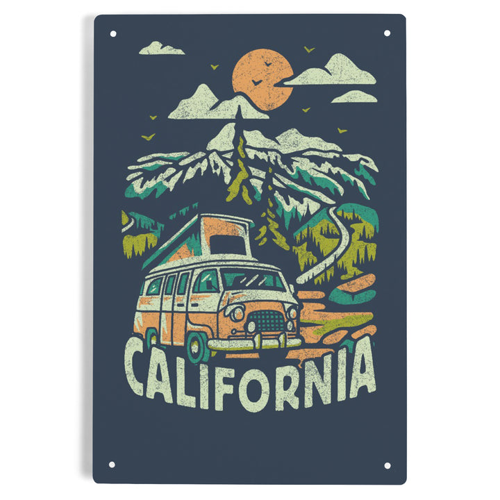 California, Distressed, Camper Van in the Mountains, Metal Signs