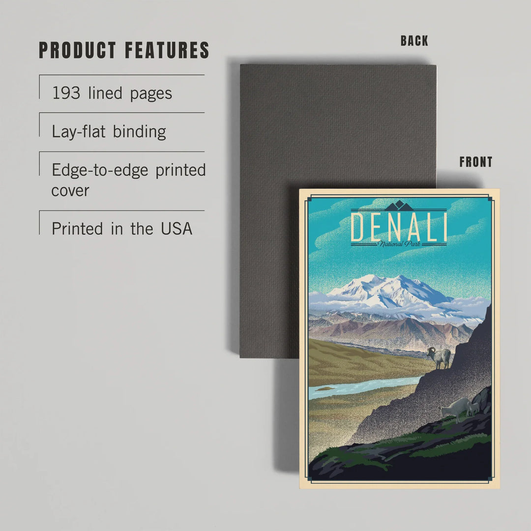 Lined 6x9 Journal, Denali National Park, Lithograph National Park Series, Lay Flat, 193 Pages, FSC paper