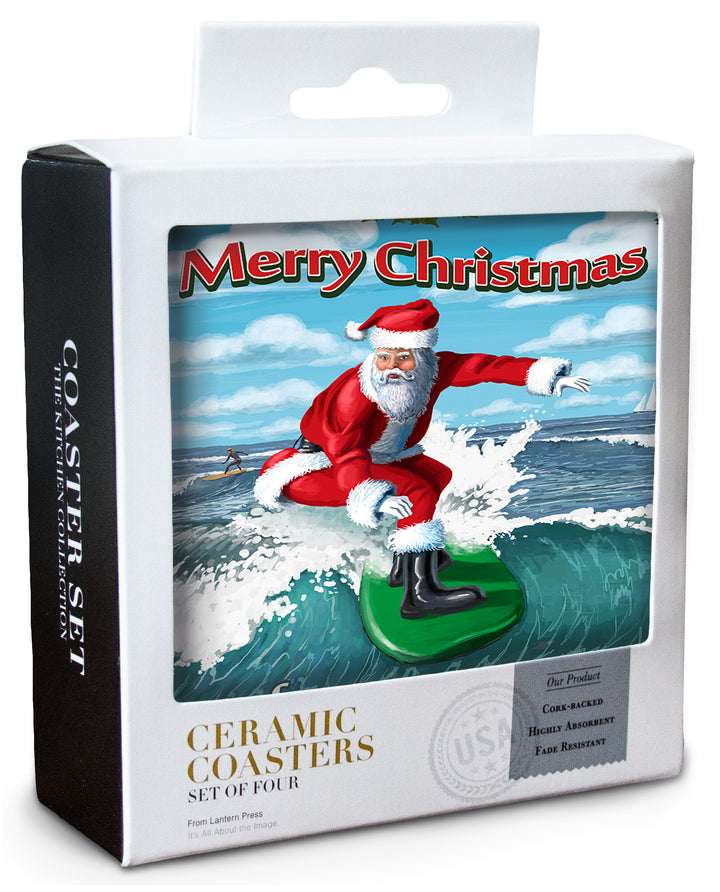 Merry Christmas from Catalina Island, Santa Surfing, Coaster Set