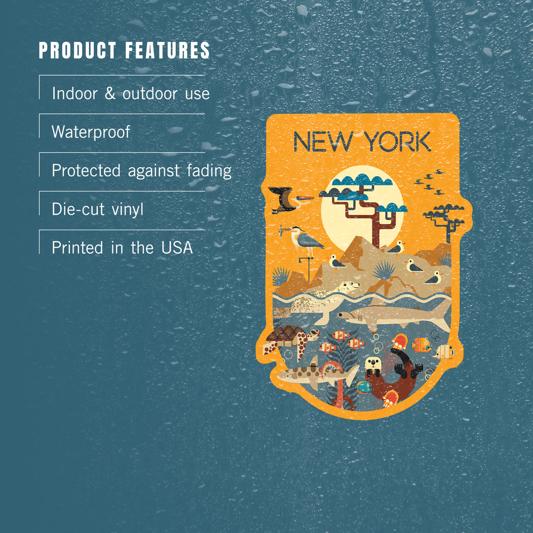New York Wildlife – Wilderness and Marine Life Illustration, Vinyl Sticker