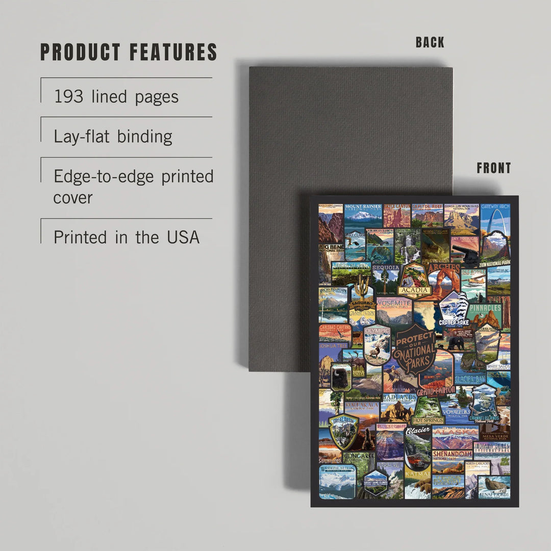Lined 6x9 Journal, Protect Our National Parks, Collage, Lay Flat, 193 Pages, FSC paper