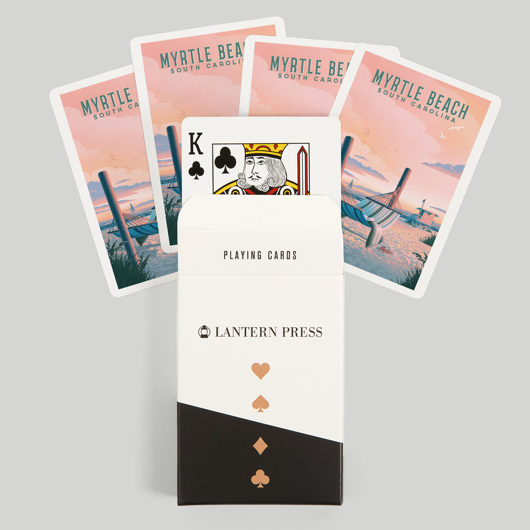 Playing Cards, Myrtle Beach, South Carolina, Lithograph, Salt Air, No Cares, Hammock on Beach, 52 Card Deck with Jokers in Box, Unique Art