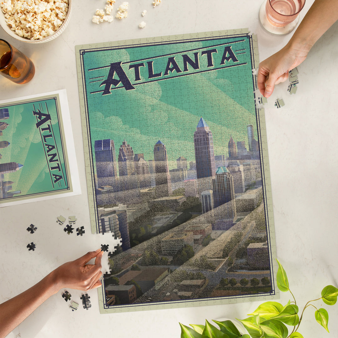 Atlanta, Georgia, Skyline, Litho, Jigsaw Puzzle
