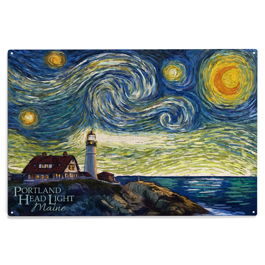 Cape Elizabeth, Maine, Portland Head Lighthouse, Starry Night, Wood Sign and Postcards