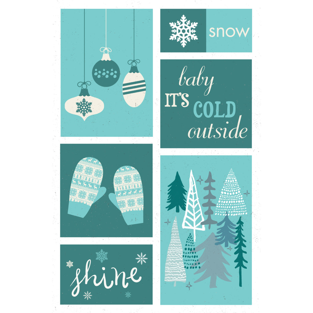Christmas, Blue Snow, Checkerboard, Lantern Press Artwork, Stretched Canvas