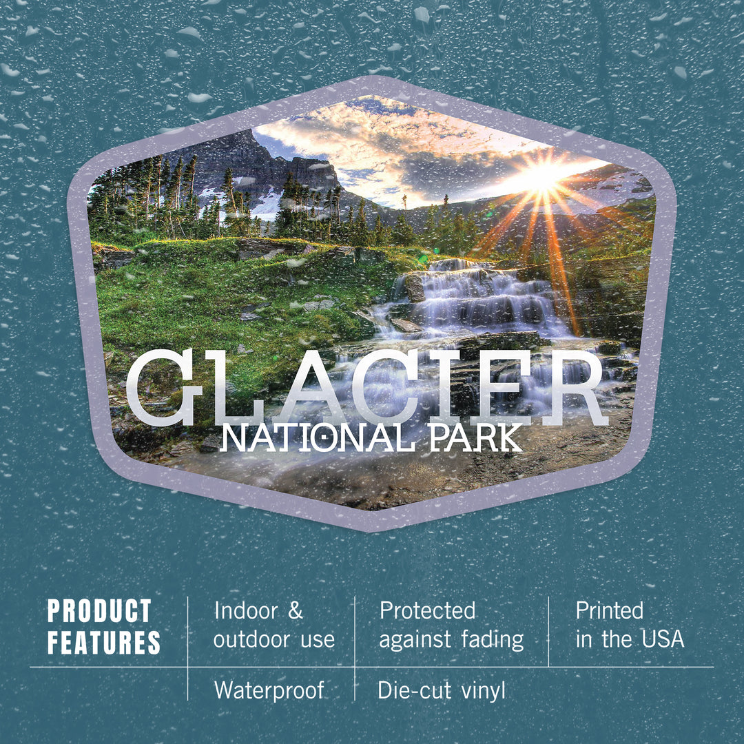 Glacier National Park, Montana, Waterfall, Contour, Vinyl Sticker