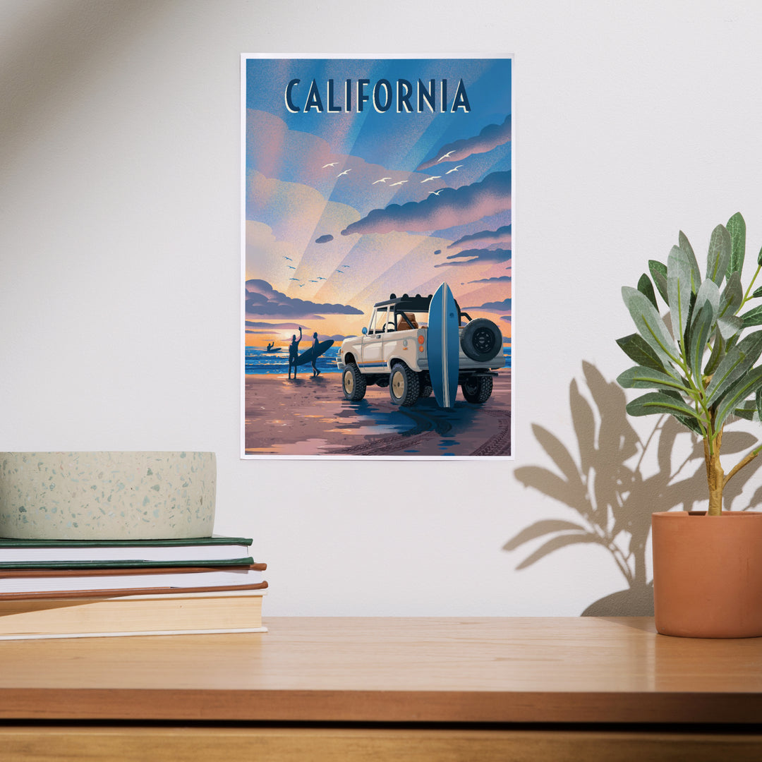 California, Lithograph, Wake Up, Surf's Up, Surfers on Beach, Art & Giclee Prints