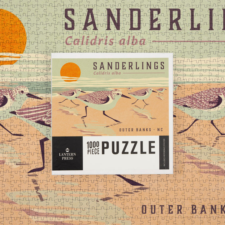 Outer Banks, North Carolina, Shorebirds at Sunset, Sanderlings, Jigsaw Puzzle