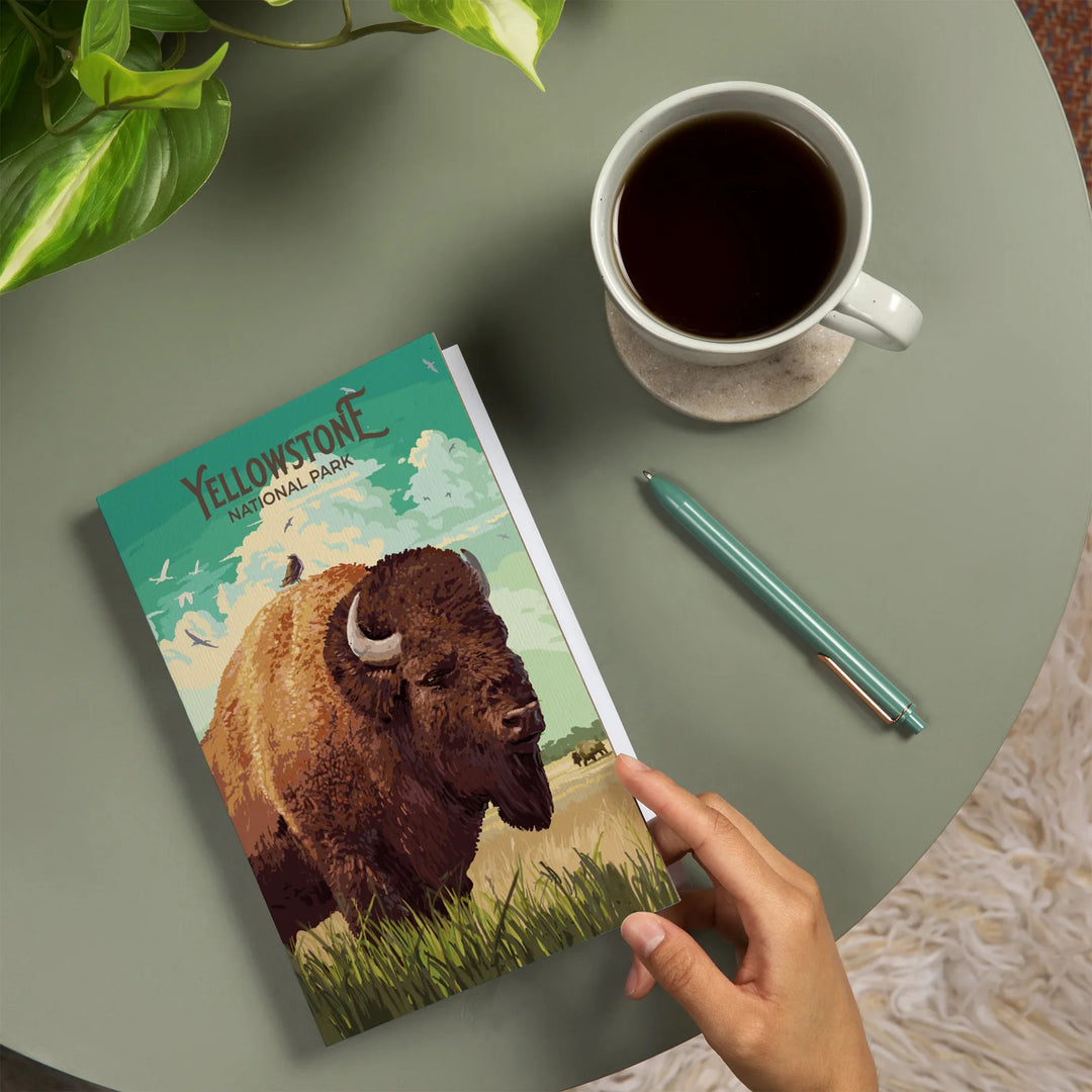 Lined 6x9 Journal, Yellowstone National Park, Wyoming, Painterly, Bison, Lay Flat, 193 Pages, FSC paper