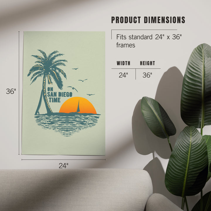 On San Diego Time, Sunset with Palm Tree, Art & Giclee Prints