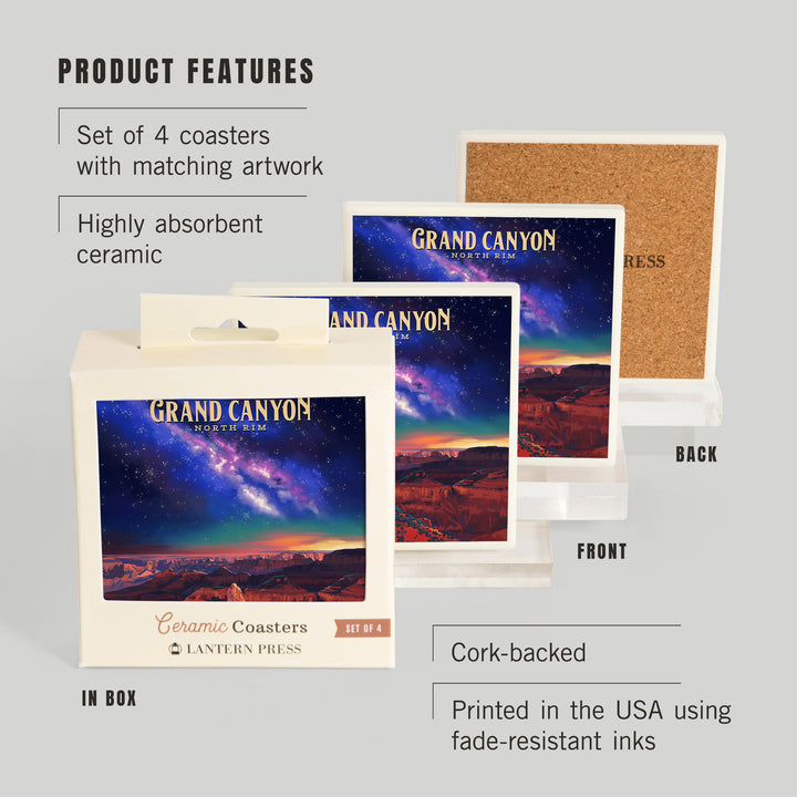 North Rim, Arizona, Oil Painting, Grand Canyon with Stars and Milky Way, Coasters