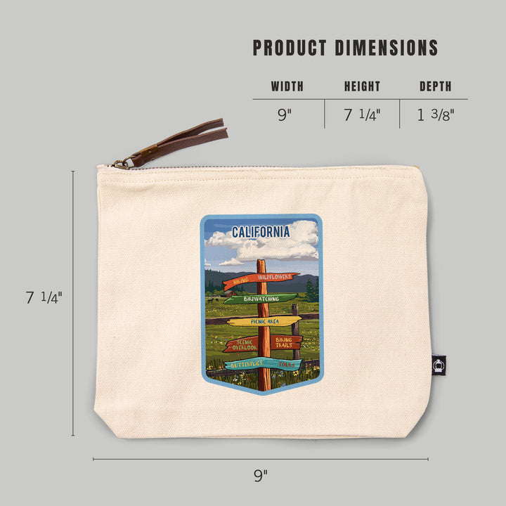 California, Signpost, Meadow,, Organic Cotton Zipper Pouch, Go Bag