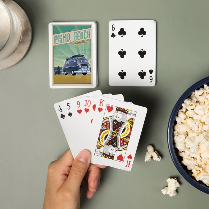 Playing Cards, Pismo Beach, California, Camper Van on Beach, Lithograph, 52 Card Deck with Jokers in Box, Unique Art