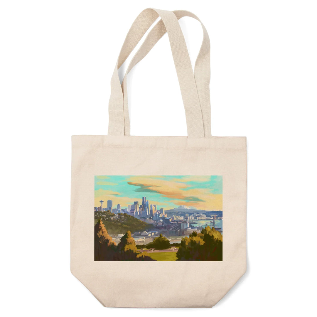 Seattle, Washington, Oil Painting, Skyline, Tote Bag