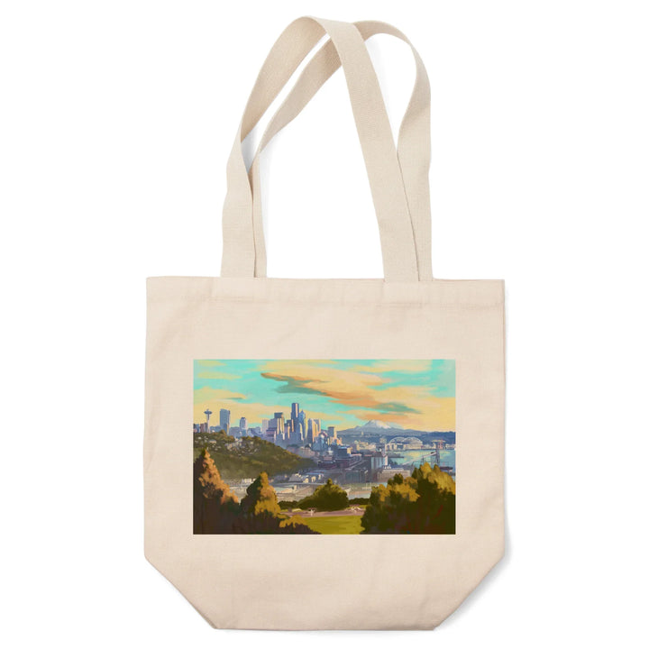 Seattle, Washington, Oil Painting, Skyline, Tote Bag