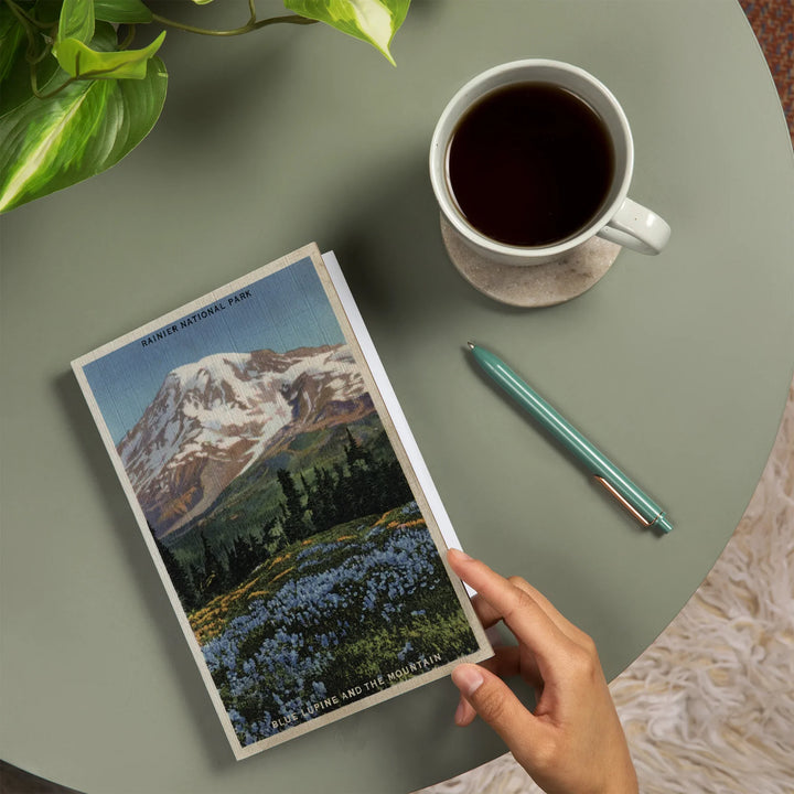 Lined 6x9 Journal, Rainier National Park, WA, View of Mt. Rainier, Blue Lupine Blooming, Lay Flat, 193 Pages, FSC paper
