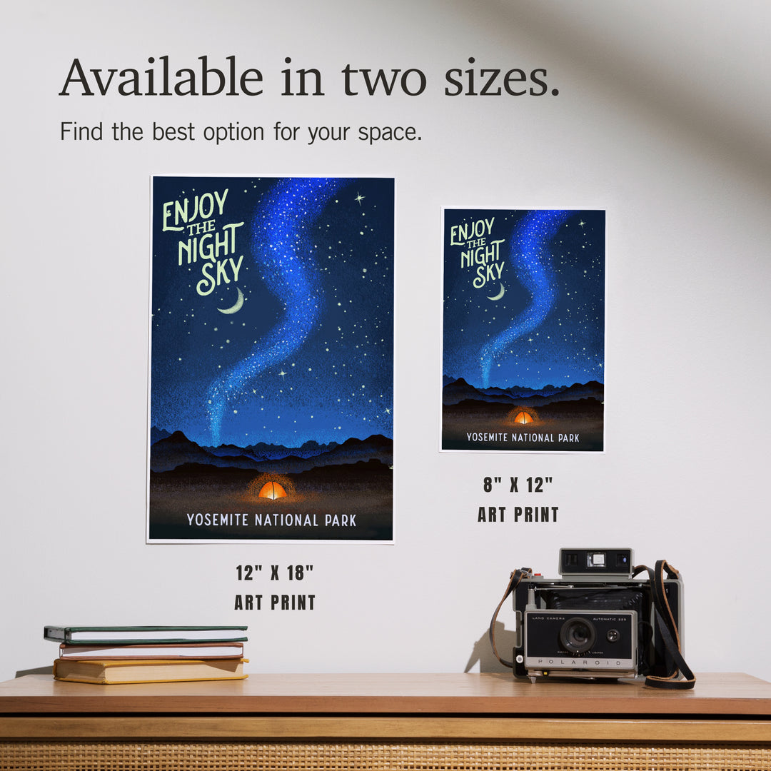 Yosemite National Park, California, Tent and Night Sky, Mid-Century Style, Art & Giclee Prints